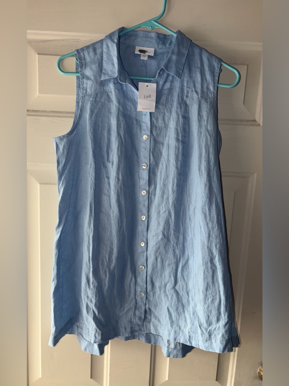 J. Jill Love Linen Light Blue Button Front Sleeveless Top Size
Small Tall